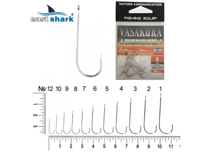 Крючки NEW EastShark Vasakura ABERDEEN № 5 Ni (уп/10 шт)