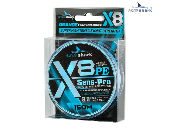 Шнур EastShark Sens-Pro X8 150м 0,10мм #0.4 голубой